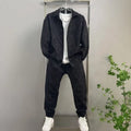 2025 New Men's casual fashion two-piece pants set, sporty lapel jacquard shirt, long-sleeved spring and autumn set